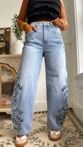 Eyelet Floral Detail Barrel Jeans