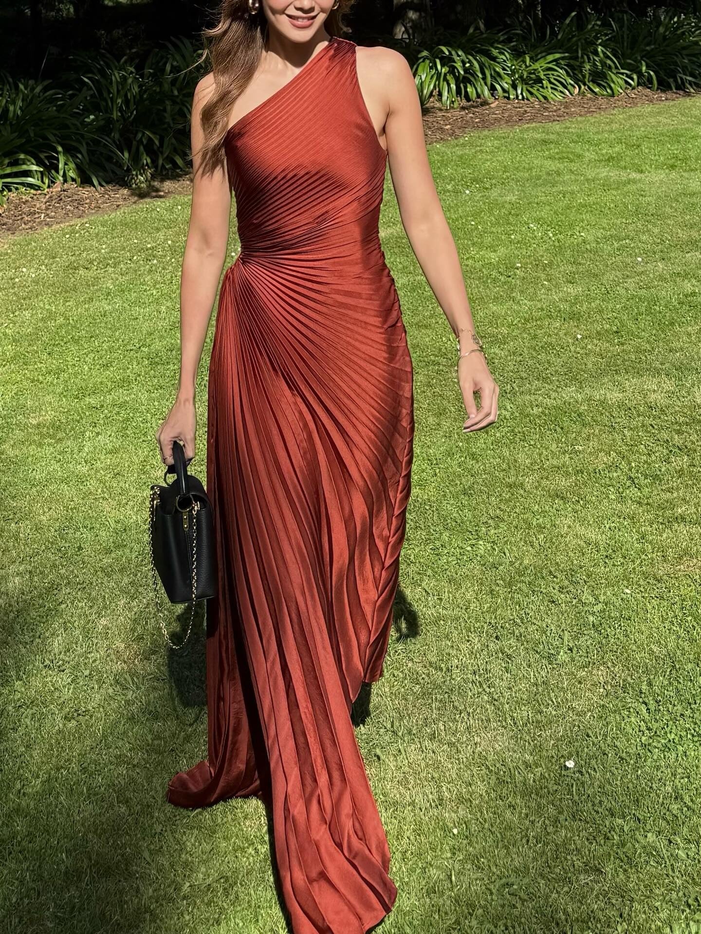 Elegant One Shoulder Pleated Maxi Dress