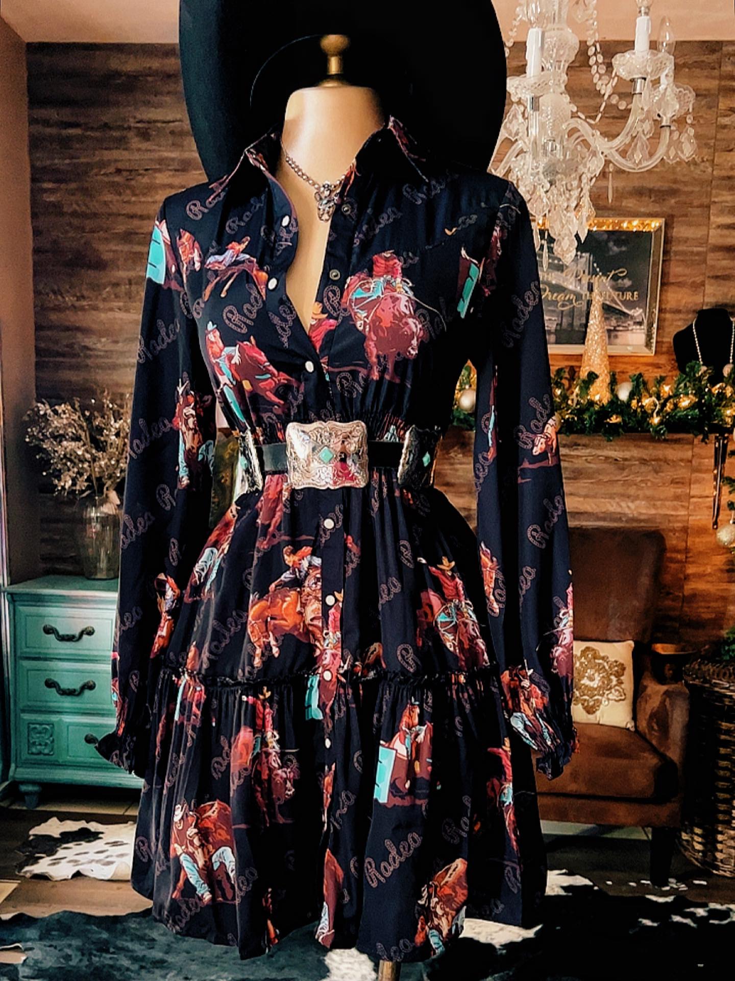 Women's Vintage Print Shirt Dress