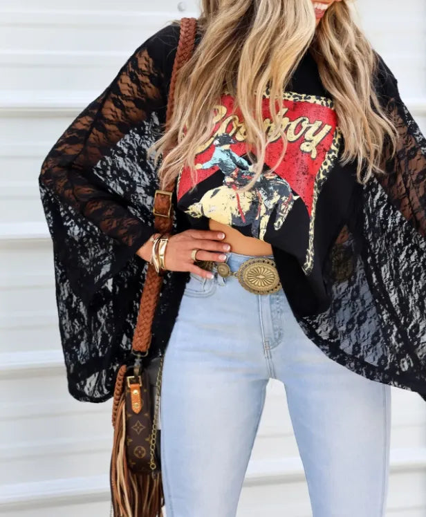 Vintage Cowboy Kaftan Lace Sleeve Kimono Top -3 COLORS