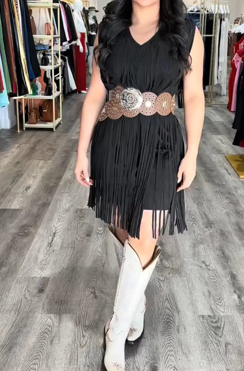 Western Sleeveless Long Fringes Dress