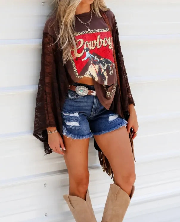 Vintage Cowboy Kaftan Lace Sleeve Kimono Top -3 COLORS