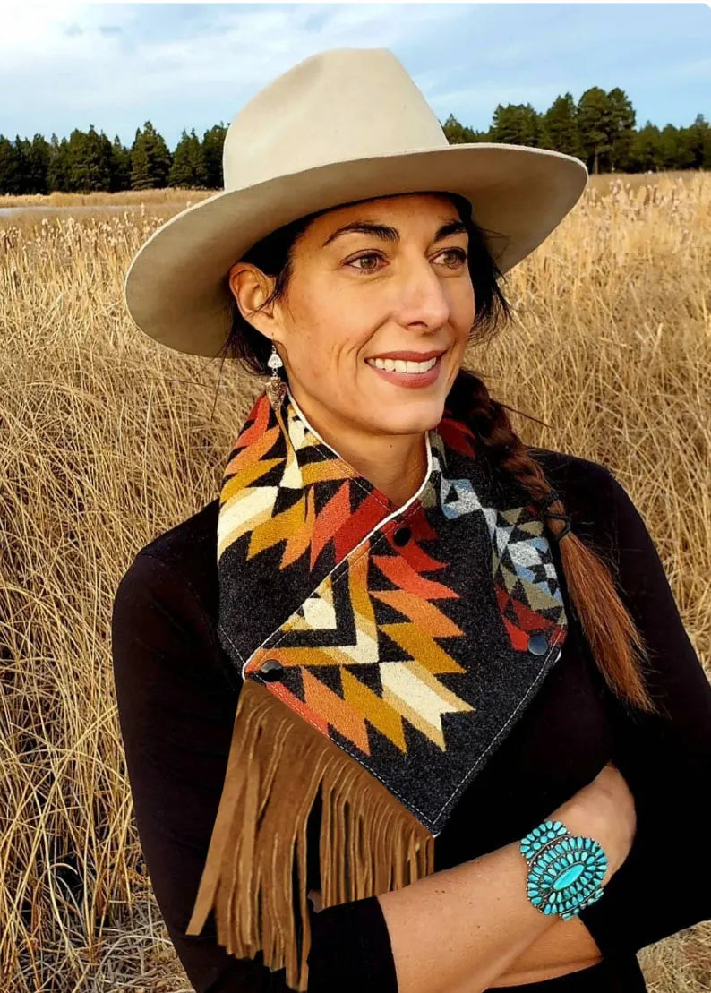 Women's Western Fringed Scarf -  Aztec Pattern