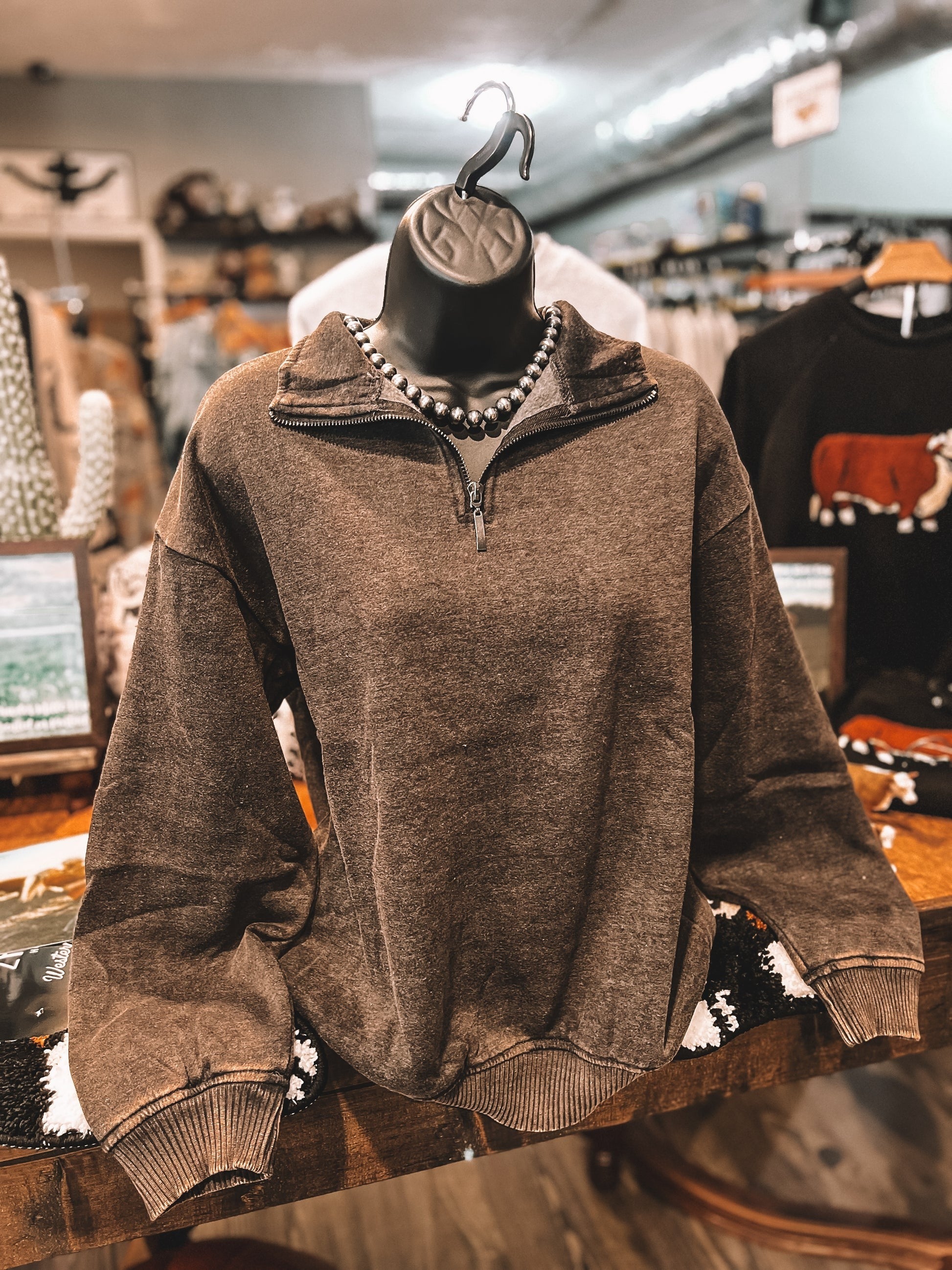 Women's Vintage Brown Zip-Up Top