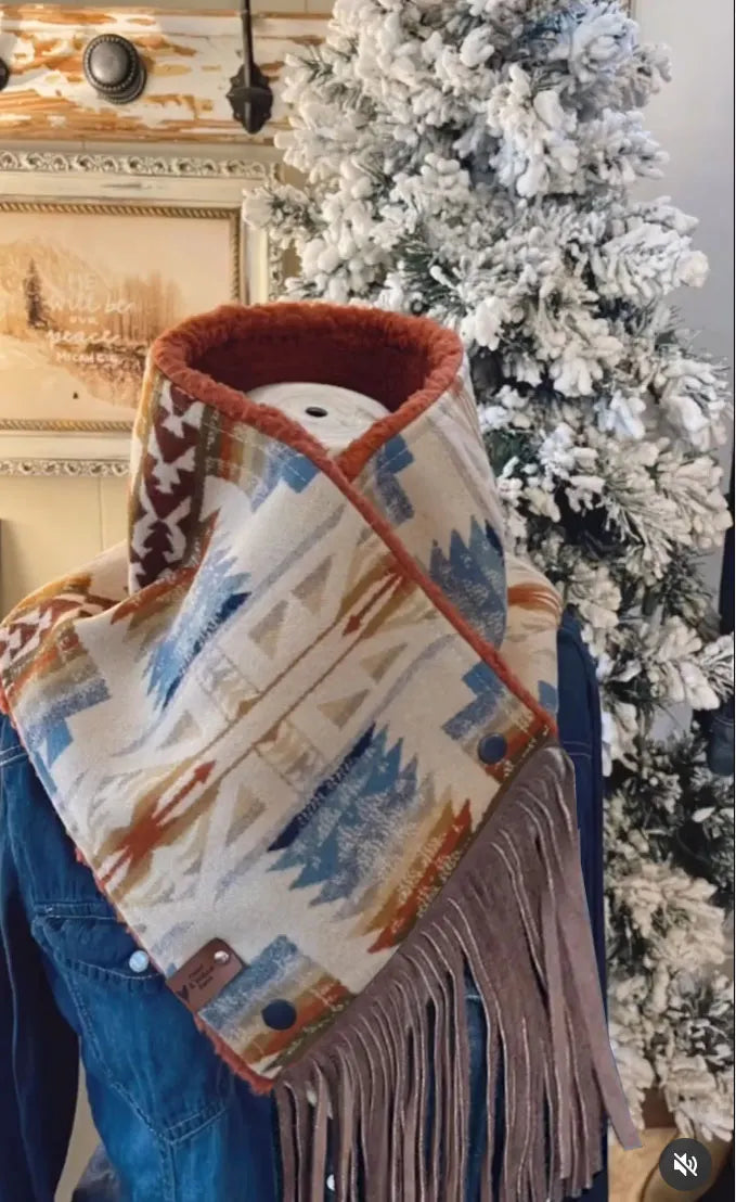 Western Fringed Scarf - Aztec Pattern