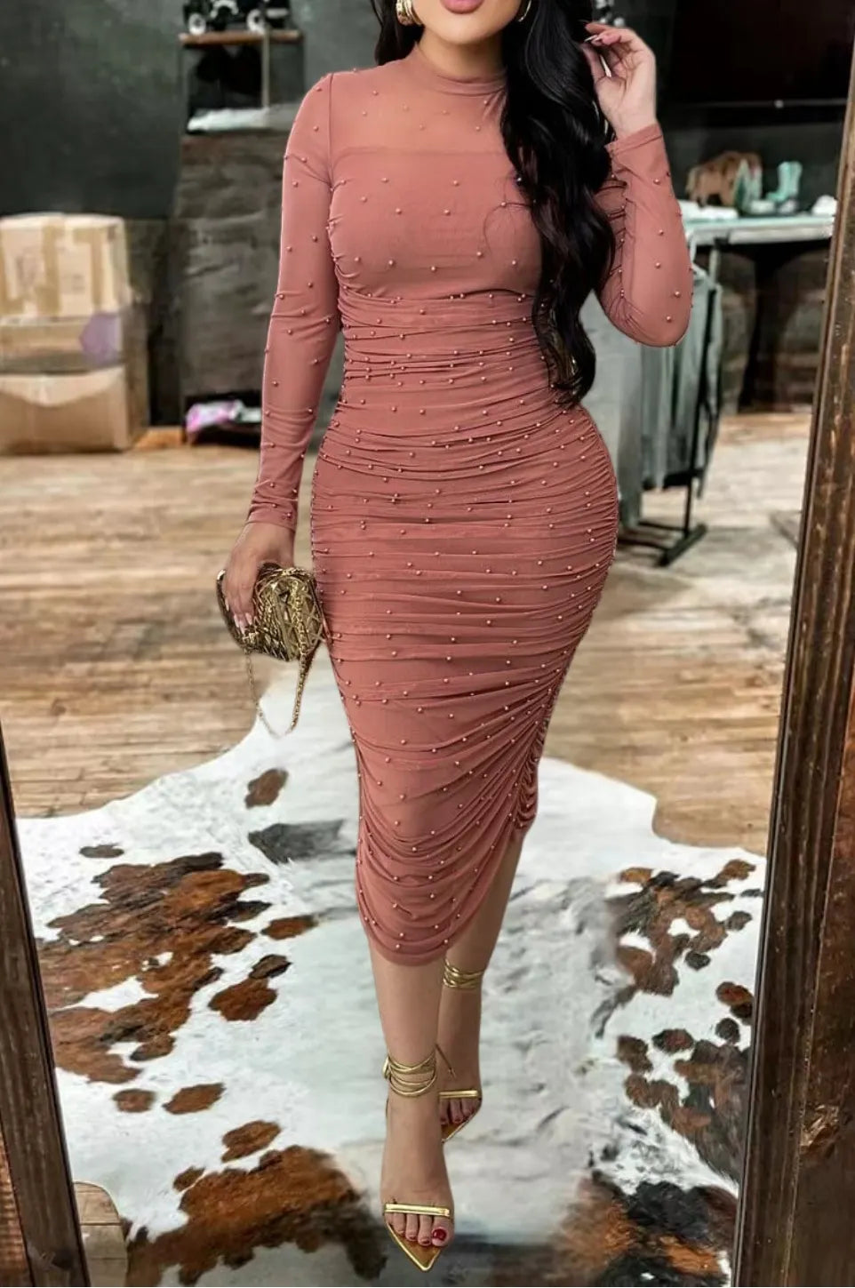 Sheer Mesh Bodycon Midi Dress
