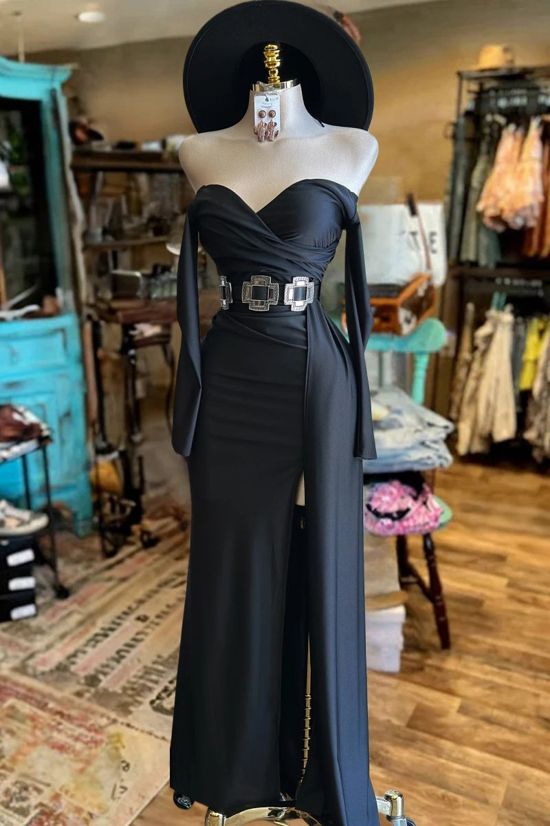 Western Elegance Off-Shoulder Split Maxi Dress