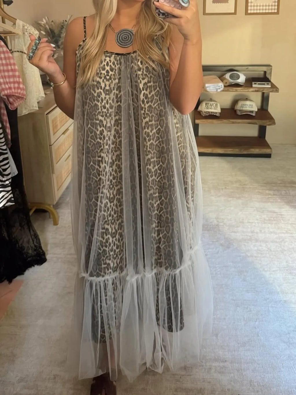 Leopard Print Mesh Maxi Dress