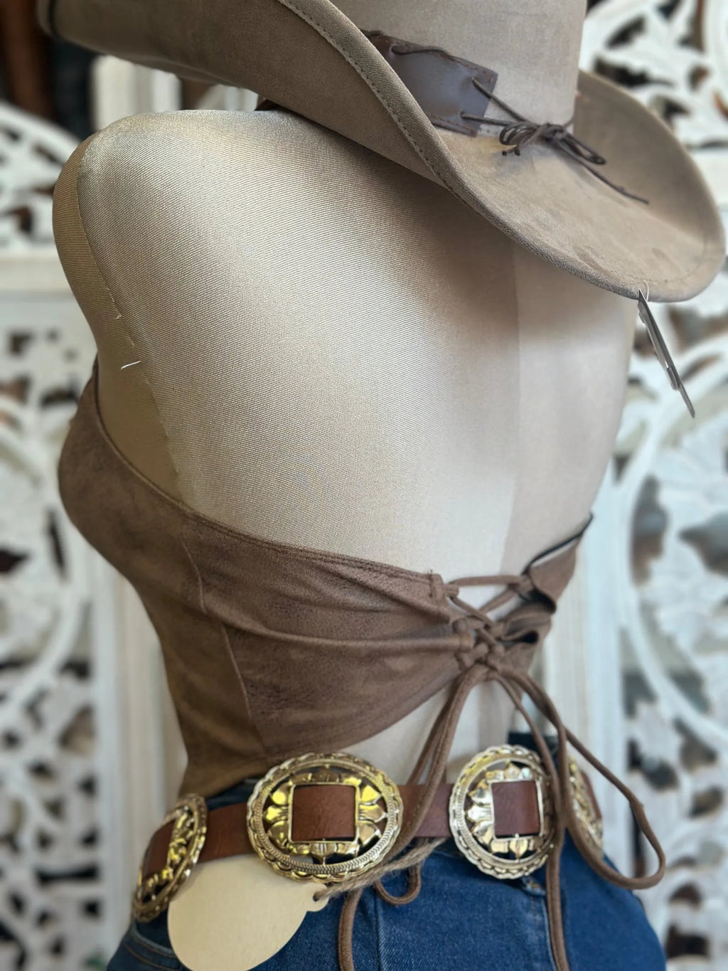 Suede Open Back Top