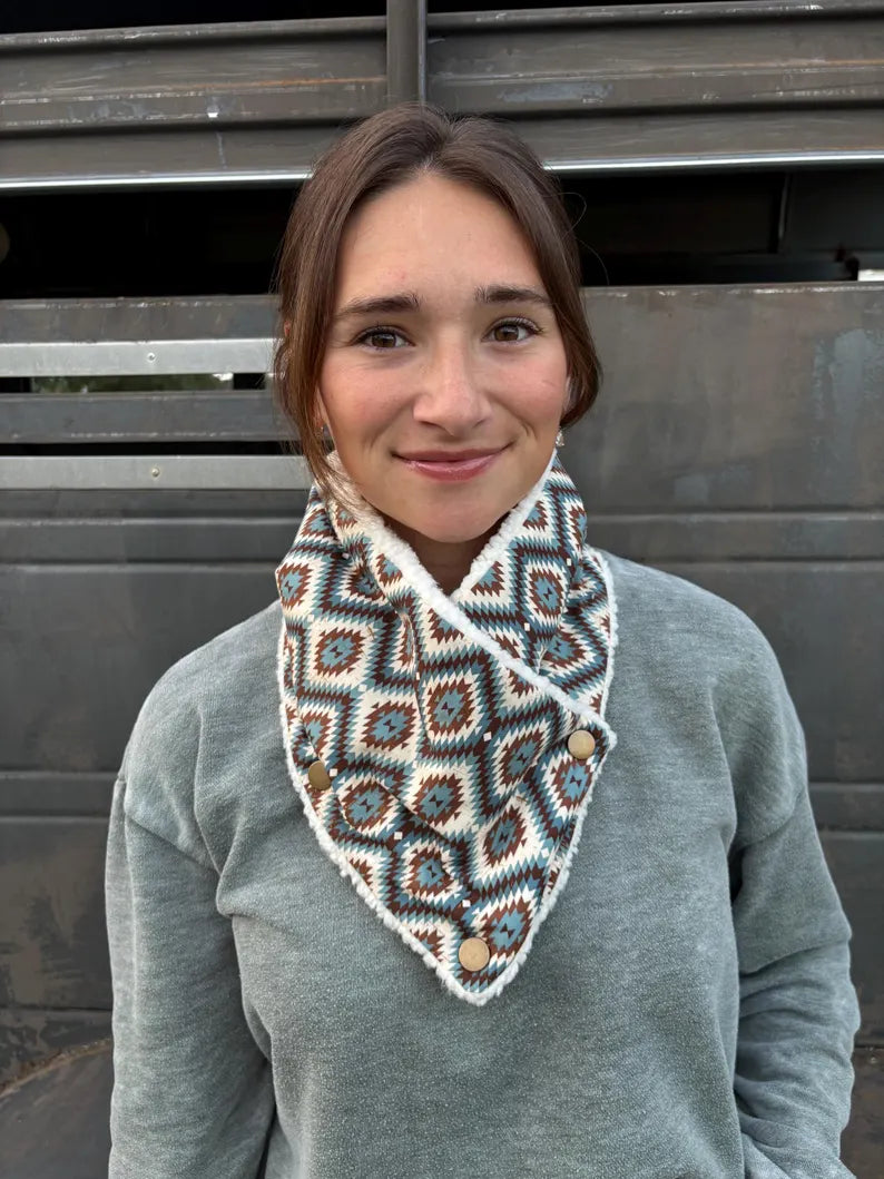 Women's southwestern pattern Sherpa Warm Neck Hood