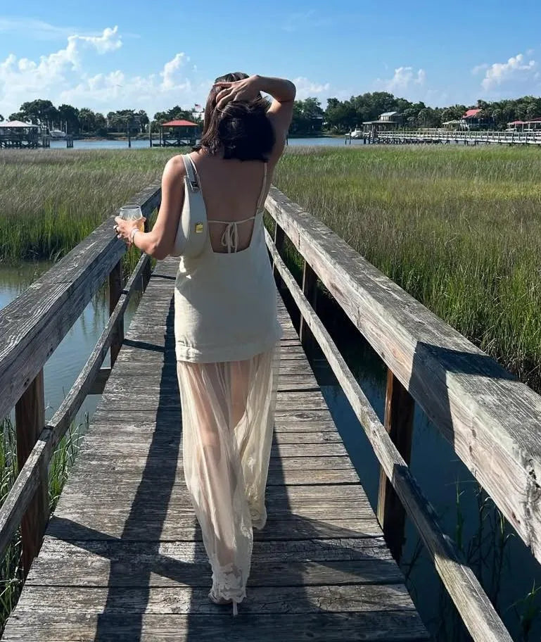 Sleeveless Sheer Linen Maxi Slip Dress