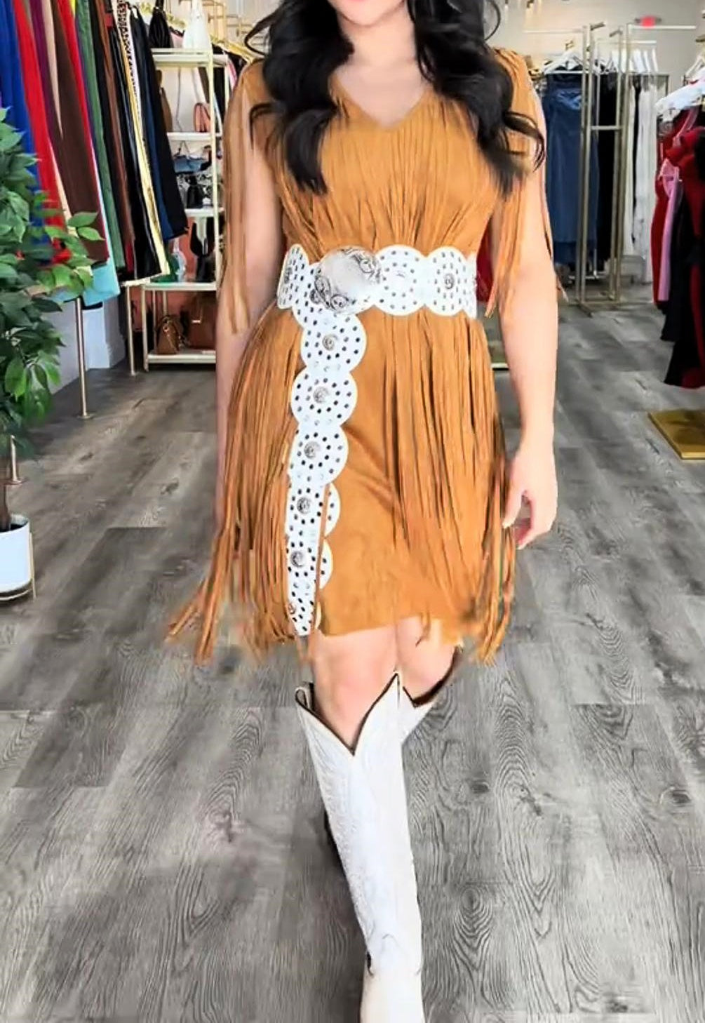 Western Sleeveless Long Fringes Dress