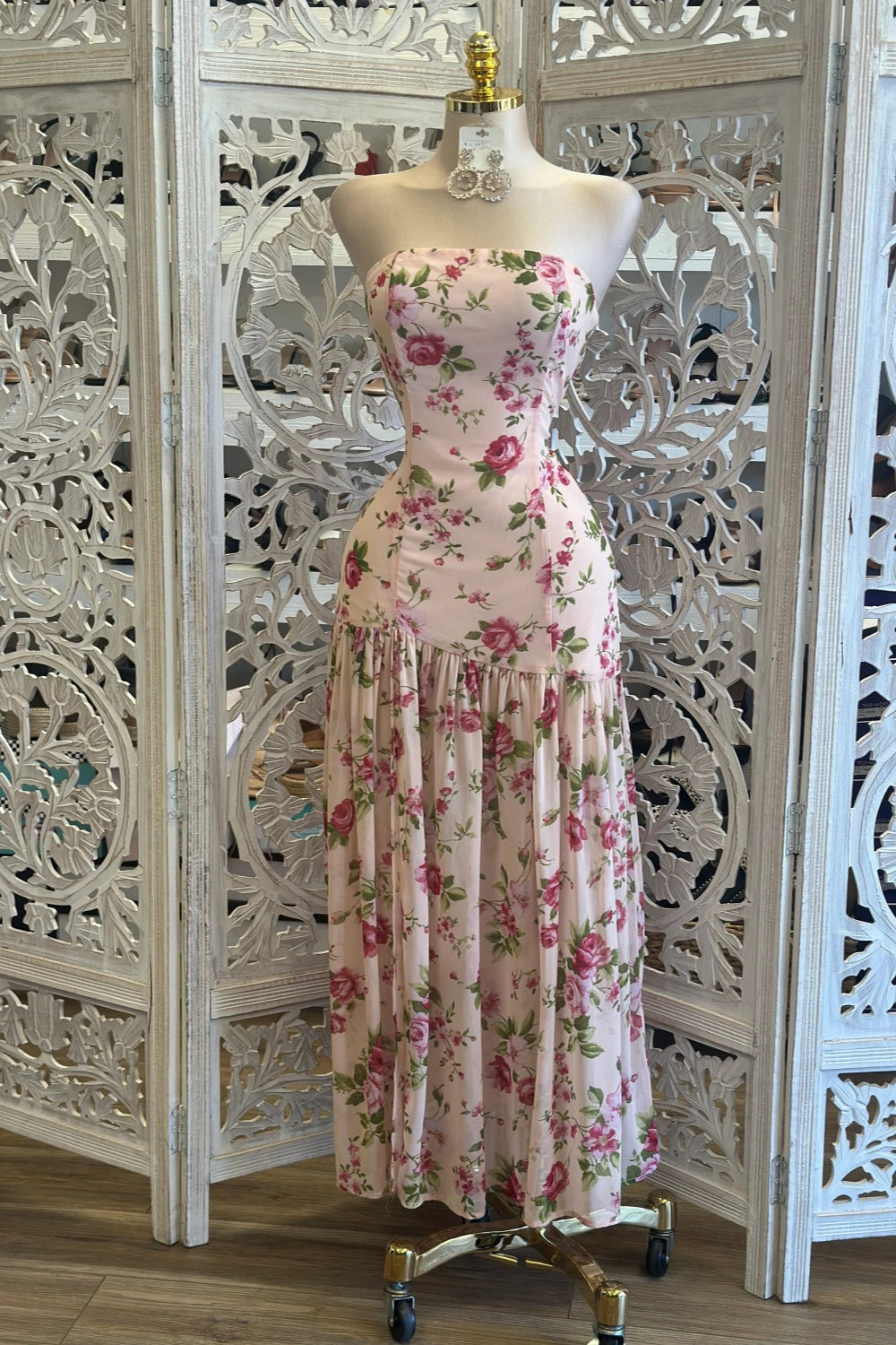 Pastel Pink Floral Maxi Dress-Estira