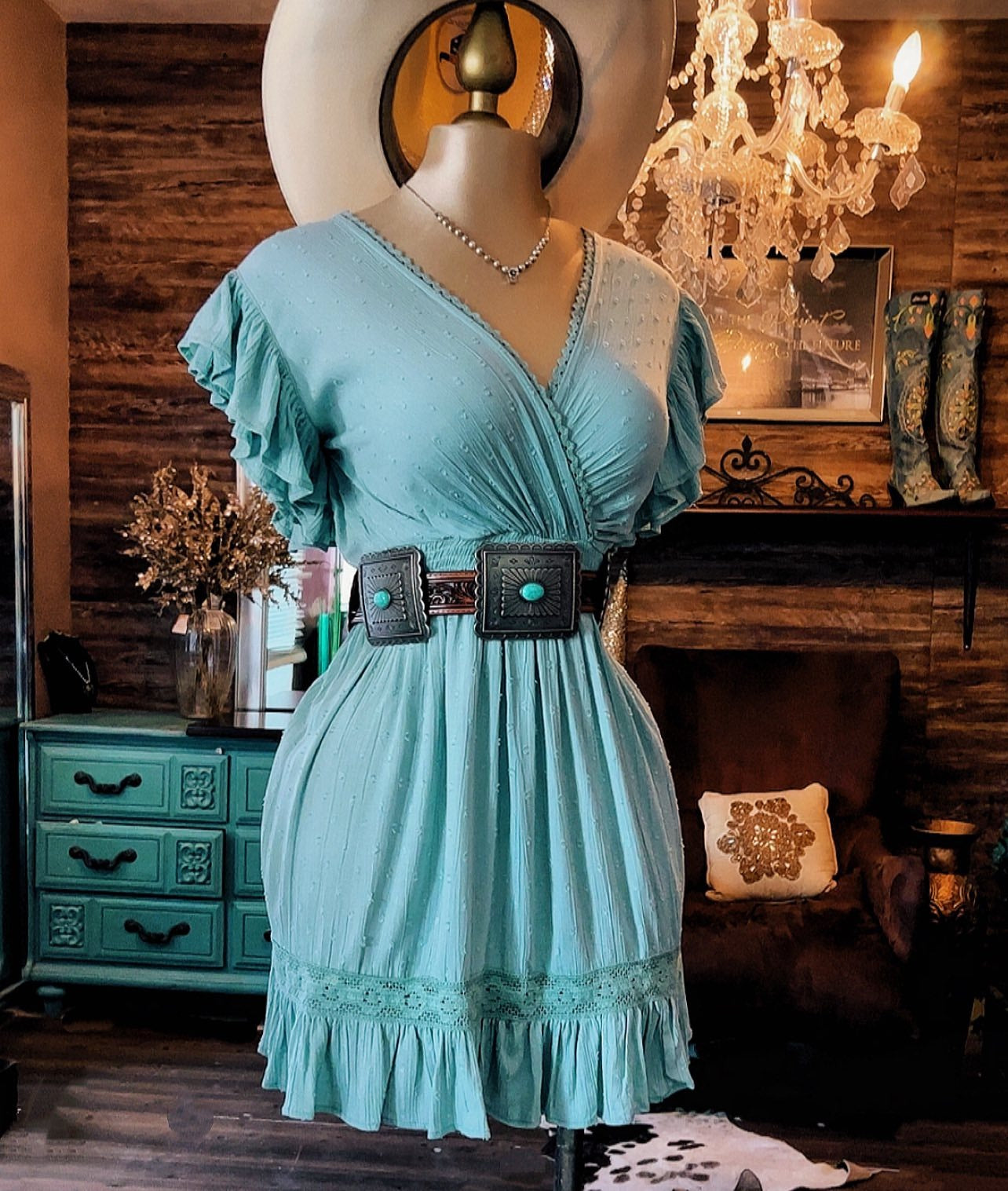 Women's Blue Lace Stitching Dress