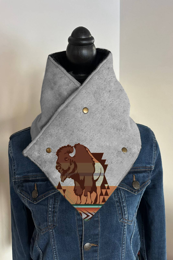 Women's Western Grey Denim Warm Neck Hood Warm Neck Cover