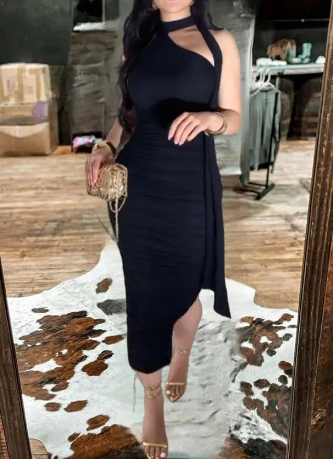 Sculpted Elegance Ruched Midi Dress