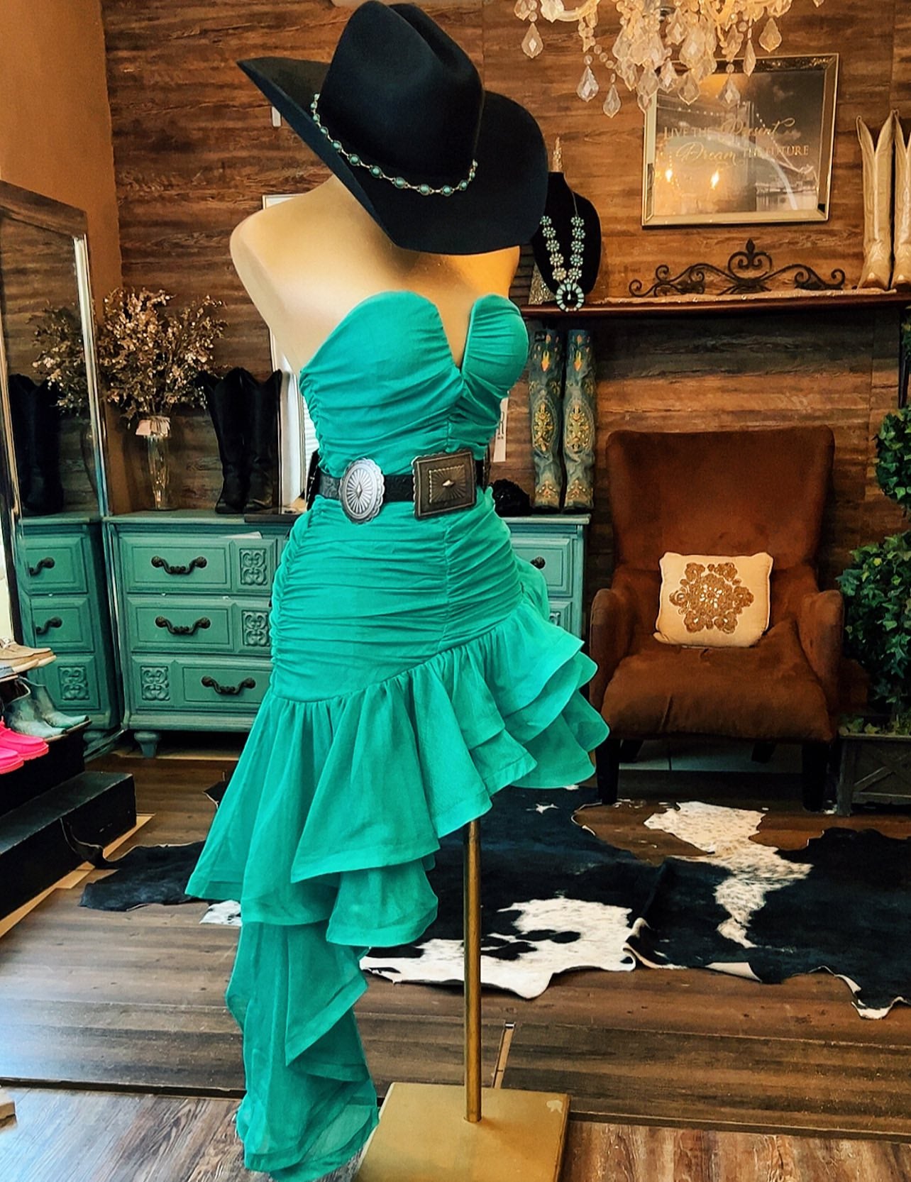 Cowgirl Green Ruffle High-Low Dress