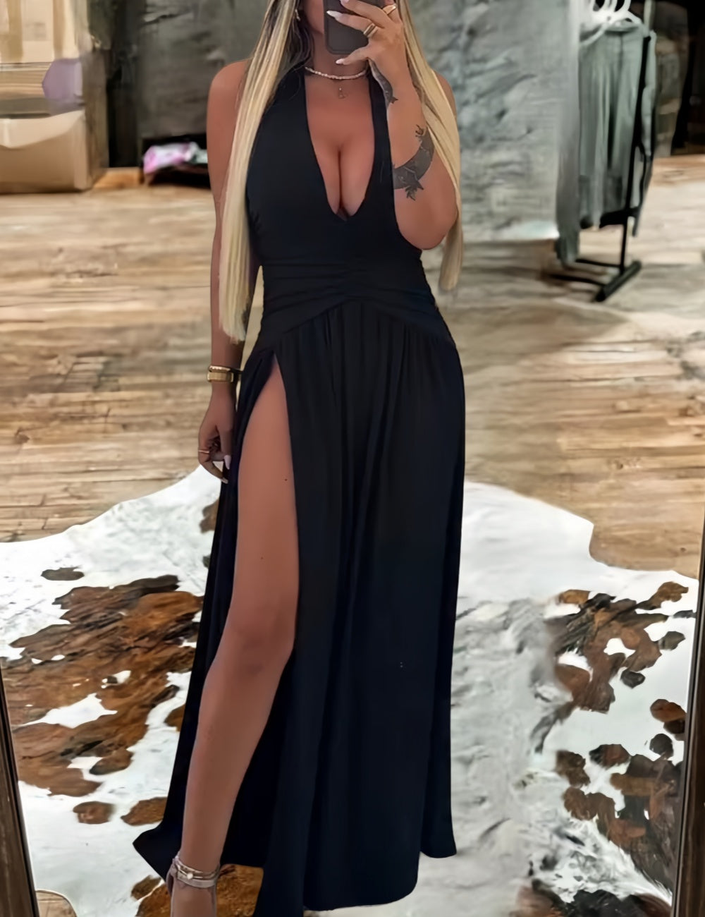 Women's Black Split Maxi Dress