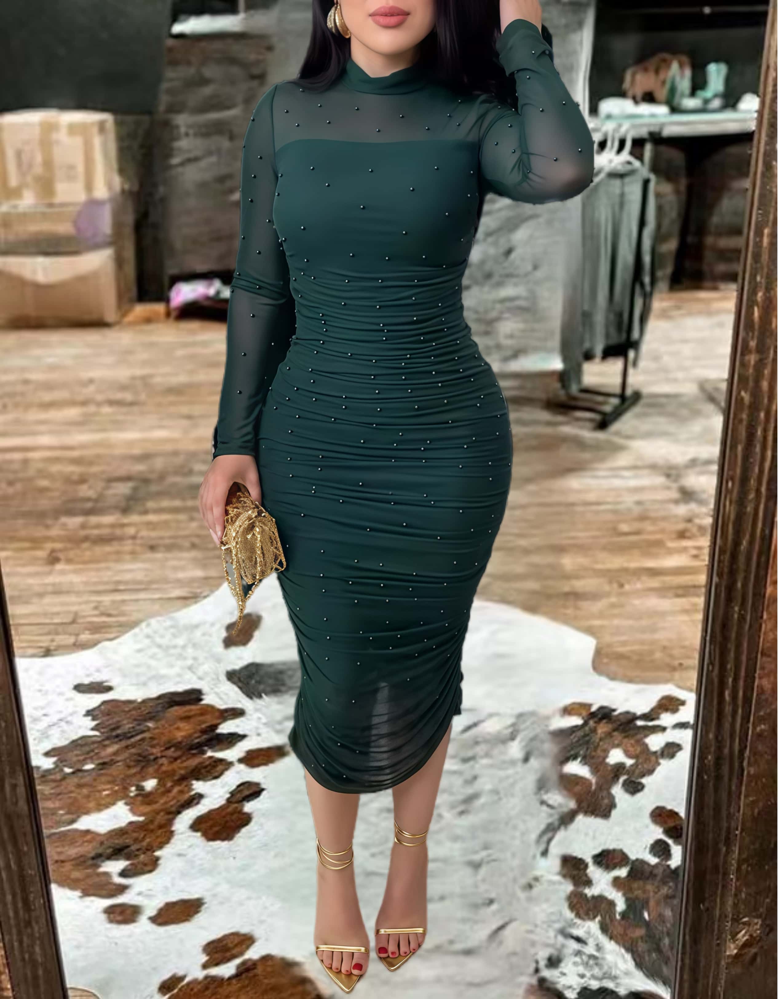 Sheer Mesh Bodycon Midi Dress