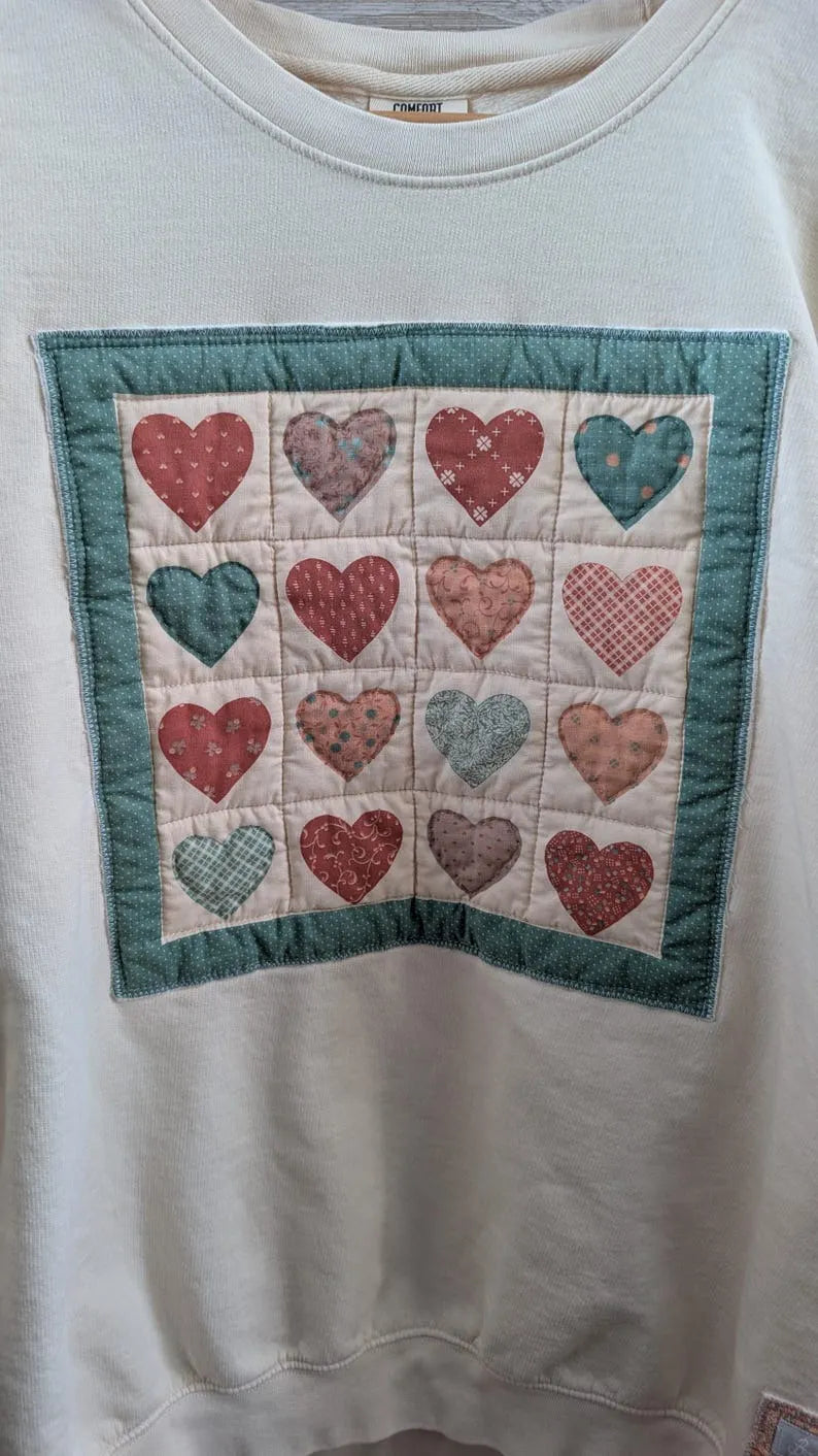 Vintage HEARTS Panel on Creamy Crewneck