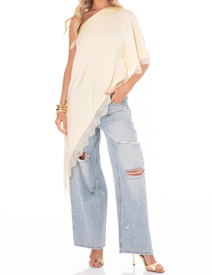 Asymmetric Lace Top in Butter Yellow