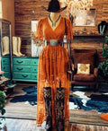 Boho Western Embroidered Mesh Maxi Dress