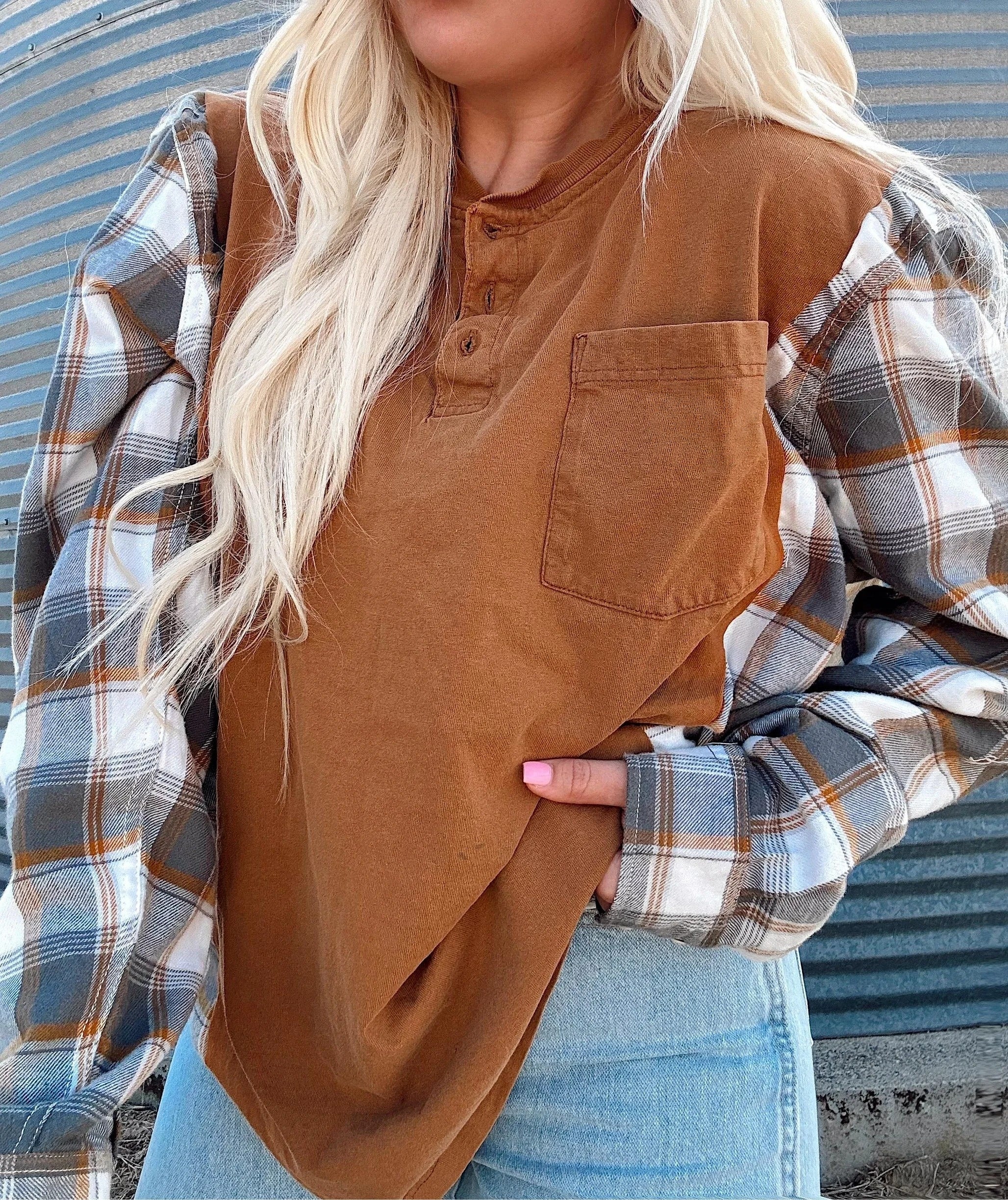 Upcycled Blue Collar Patchwork Top