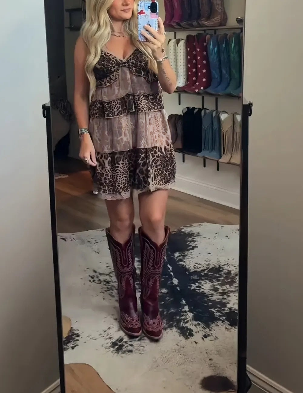 Women's Leopard Print Camisole-Style Patchwork Mini Dress