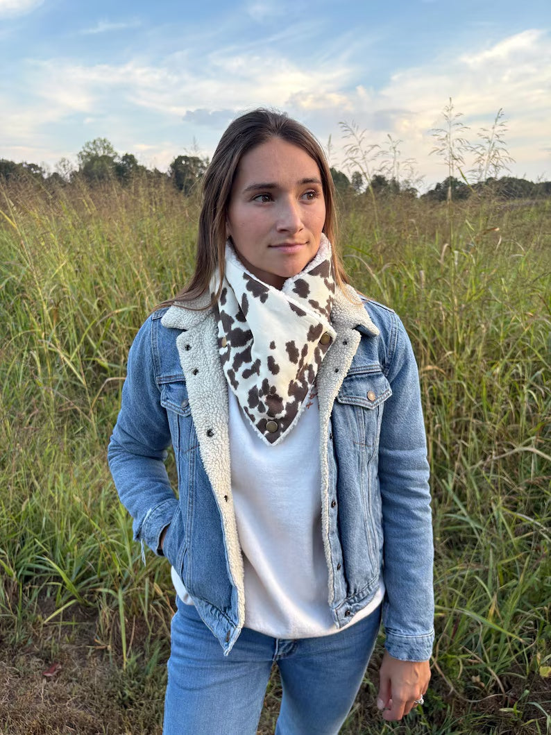 Women's Western Cow pattern Sherpa Warm Neck Hood