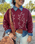 Western Boot Stitched Sweatshirt -Vintage Red