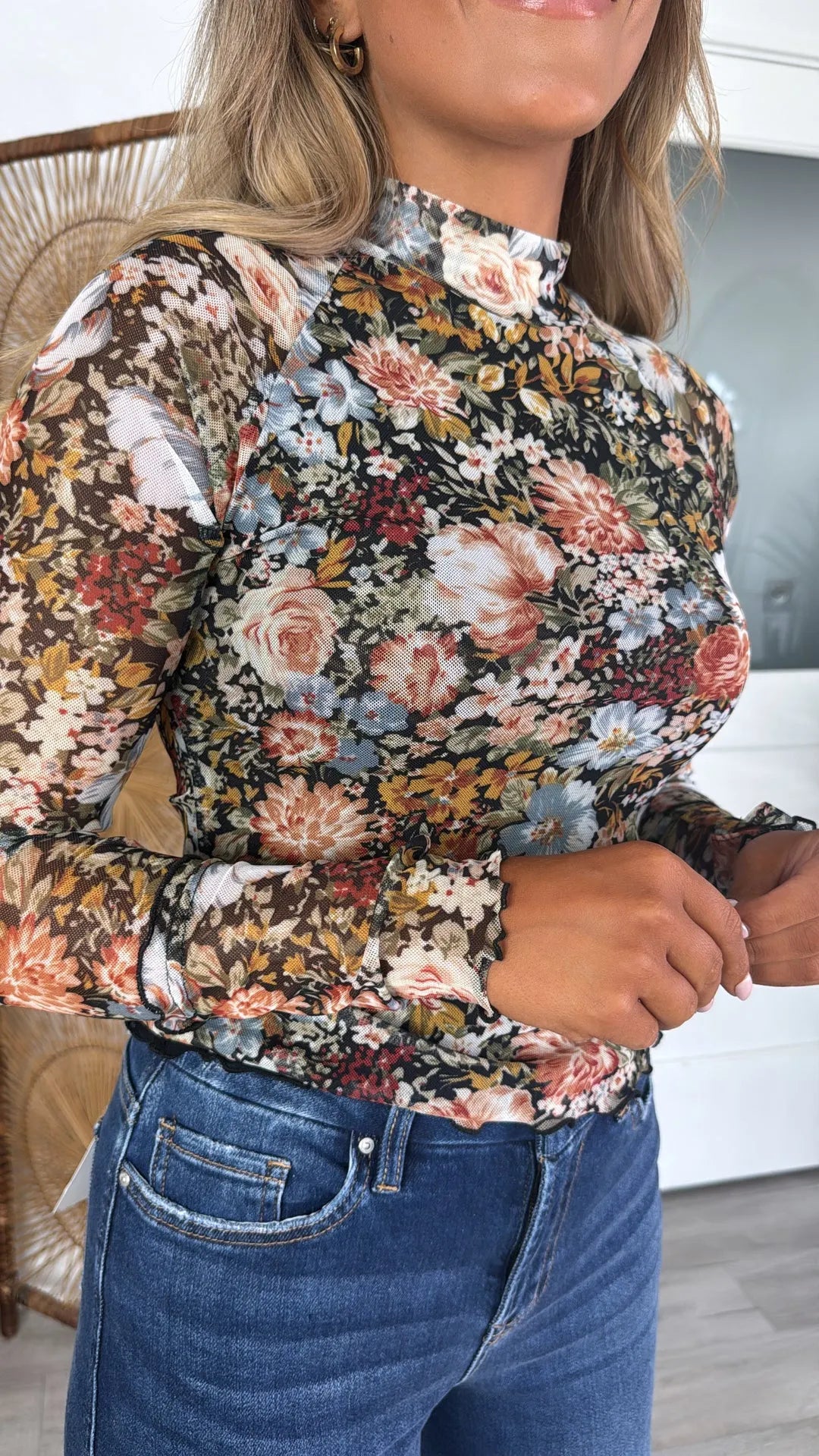 Floral Print Mesh Top