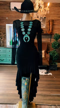 Western Black Ruffle Long Sleeve Slim Fit High-Low  Dress