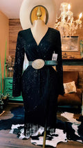 Western Glam Sequin Fringe Wrap Dress