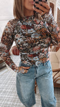 Floral Print Mesh Top