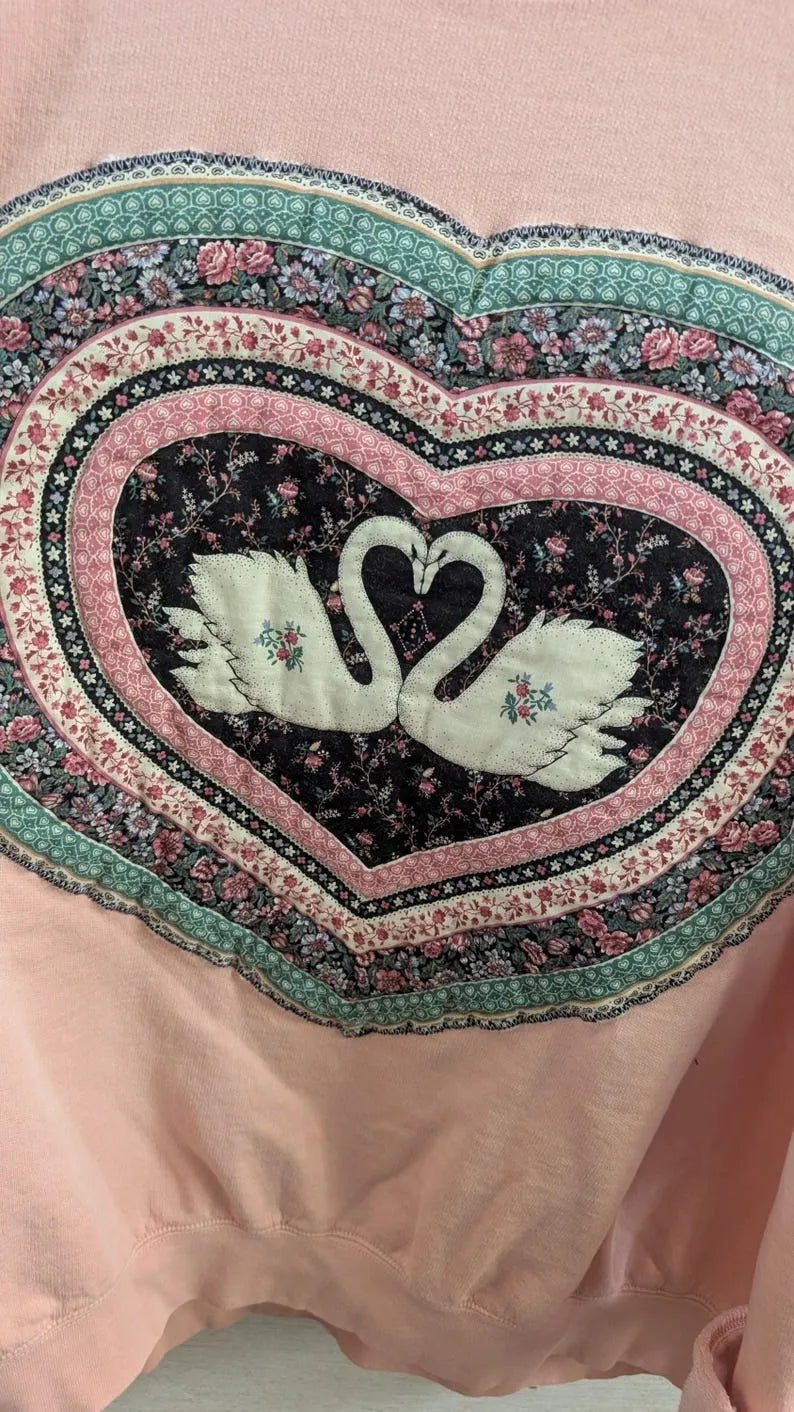 SWANS Heart on Pale Pink Crewneck