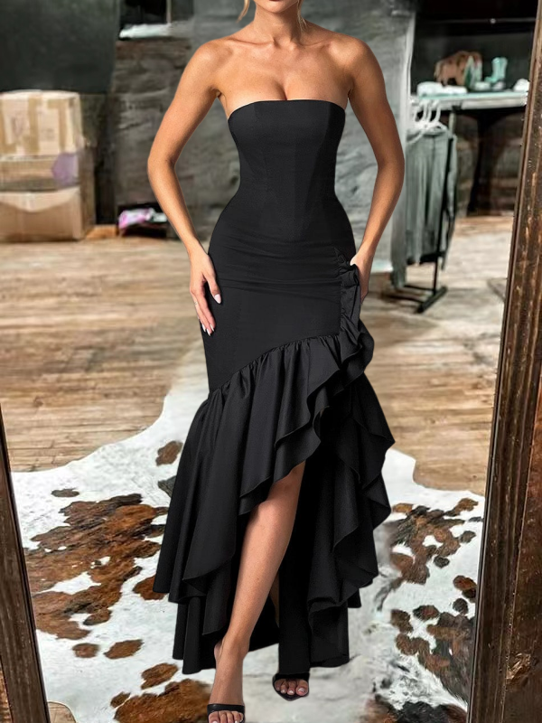 European and American elegant tube top slit dress