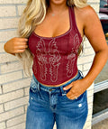 Lace Up Back Boot Stitch Top