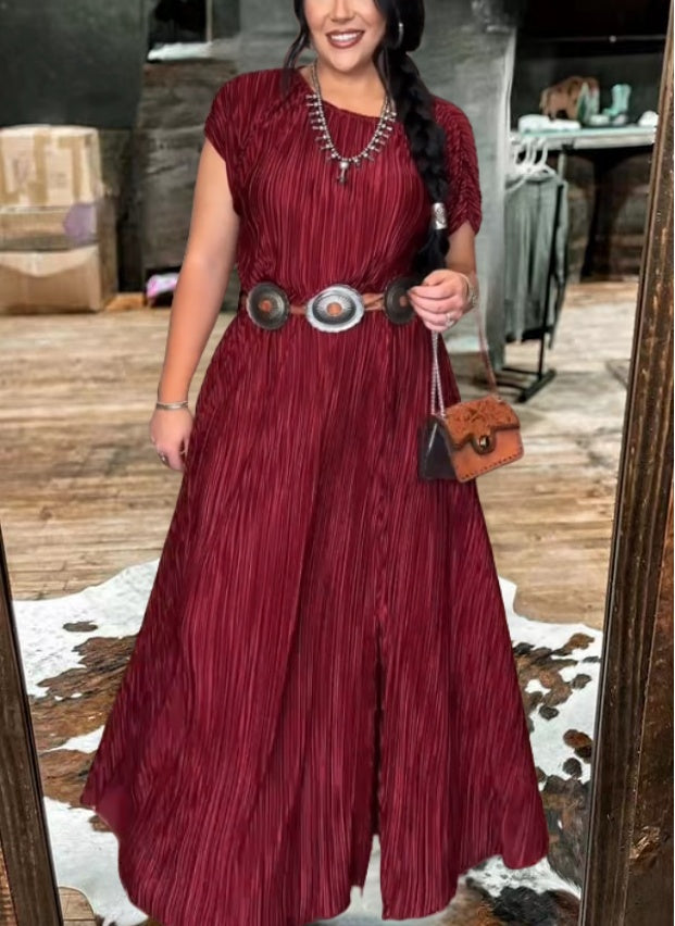 Western Velvet Sunset Pleated Maxi Dress