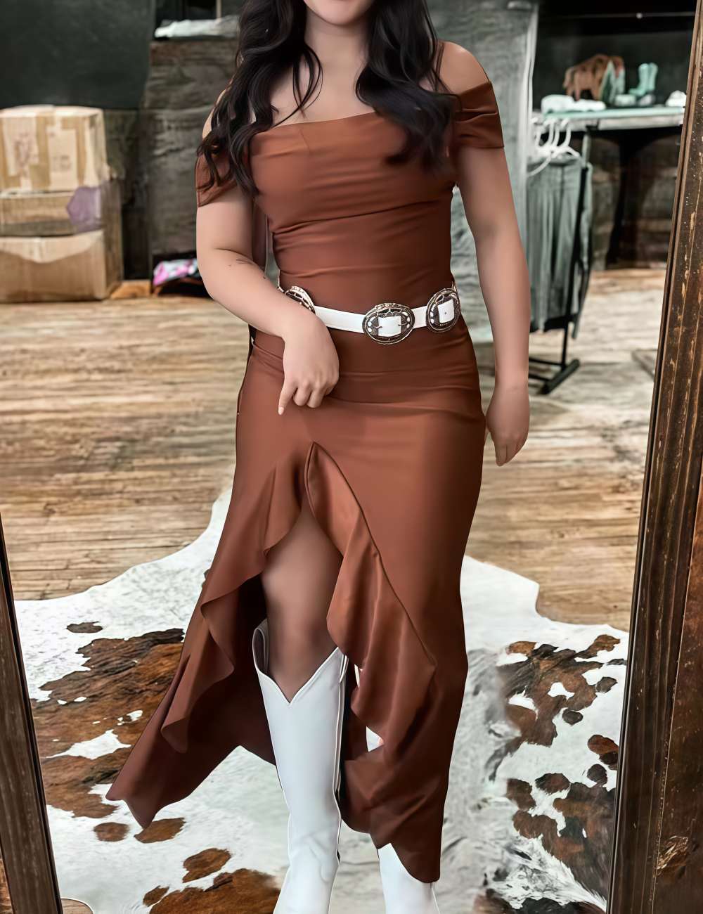 One-shoulder Strappy Ruffled Slit Dress