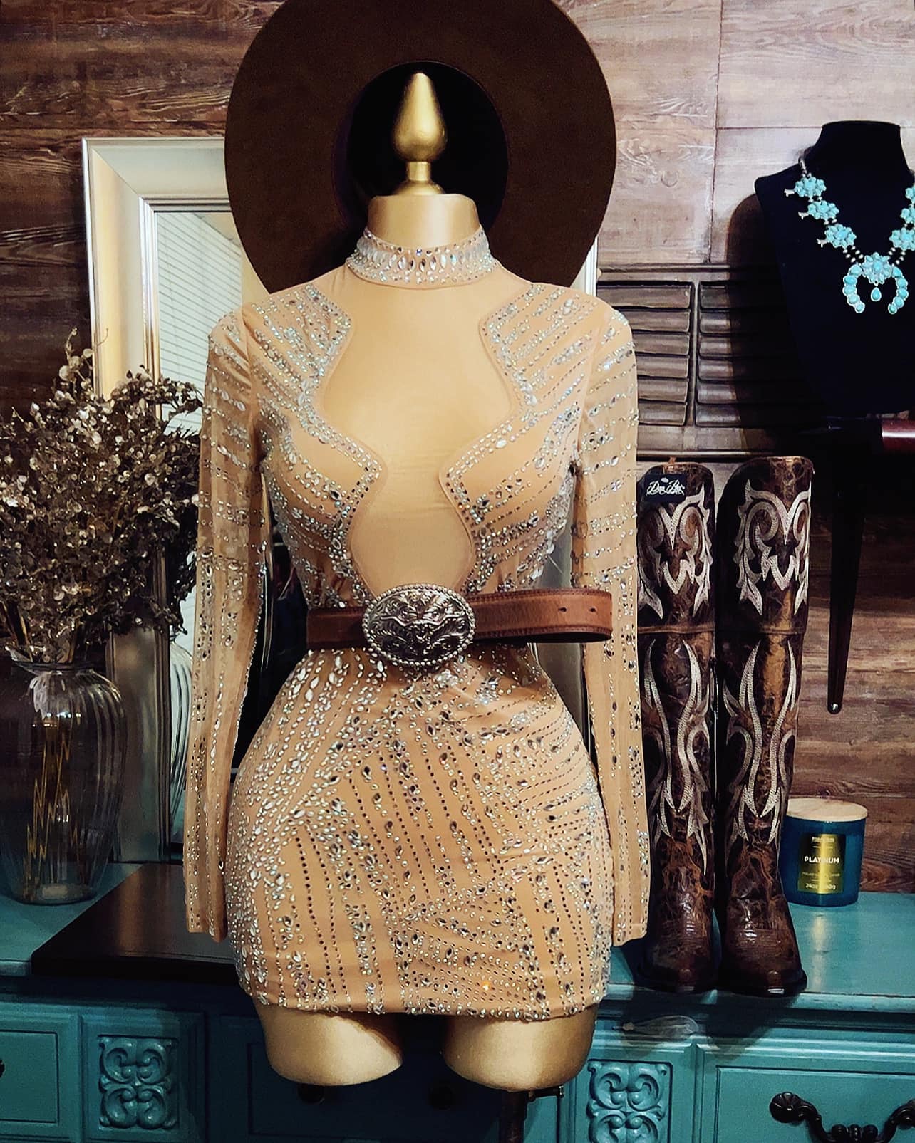 Hot Drilling Process Diamond Beige Dress