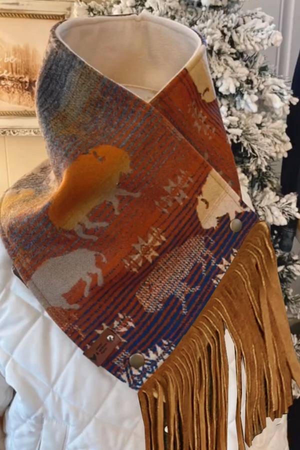 Western Fringed Scarf - Aztec Pattern