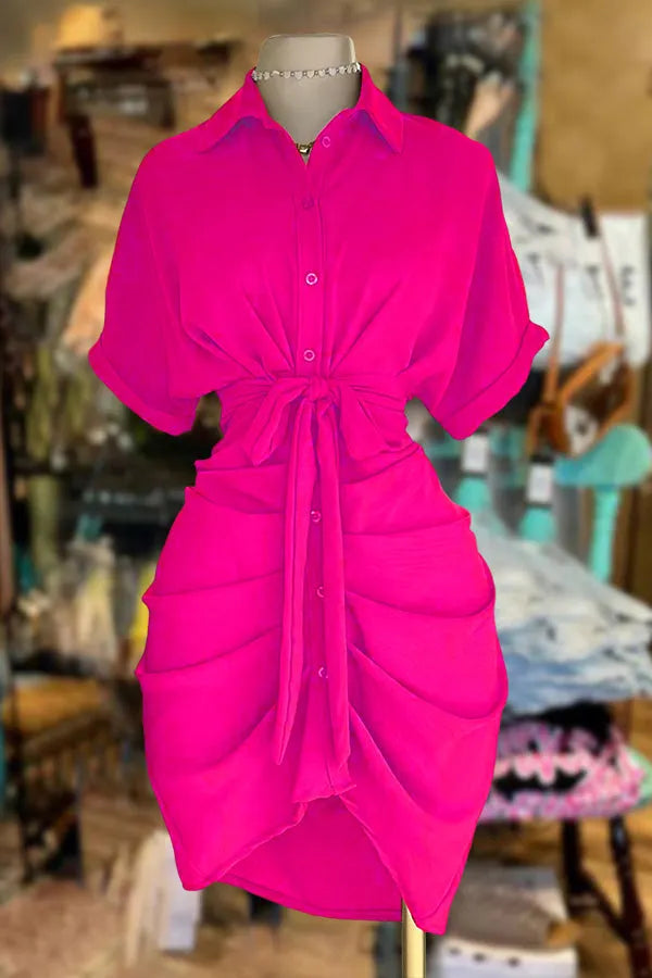 Casual Ruched Shirt Dress