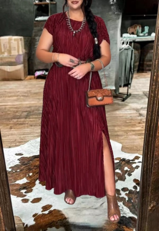 Western Velvet Sunset Pleated Maxi Dress
