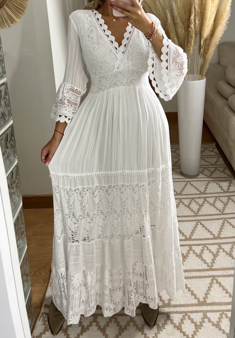 Women's White Lace Long Dress