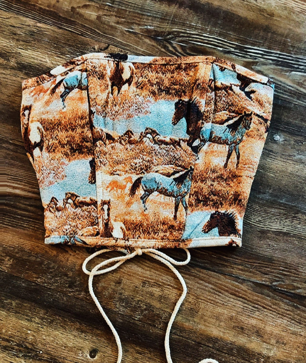 Wild West Horse Print Lace-Up Corset Top
