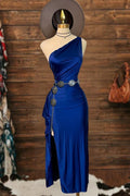 One Shoulder Slit Ruffled Maxi Dress