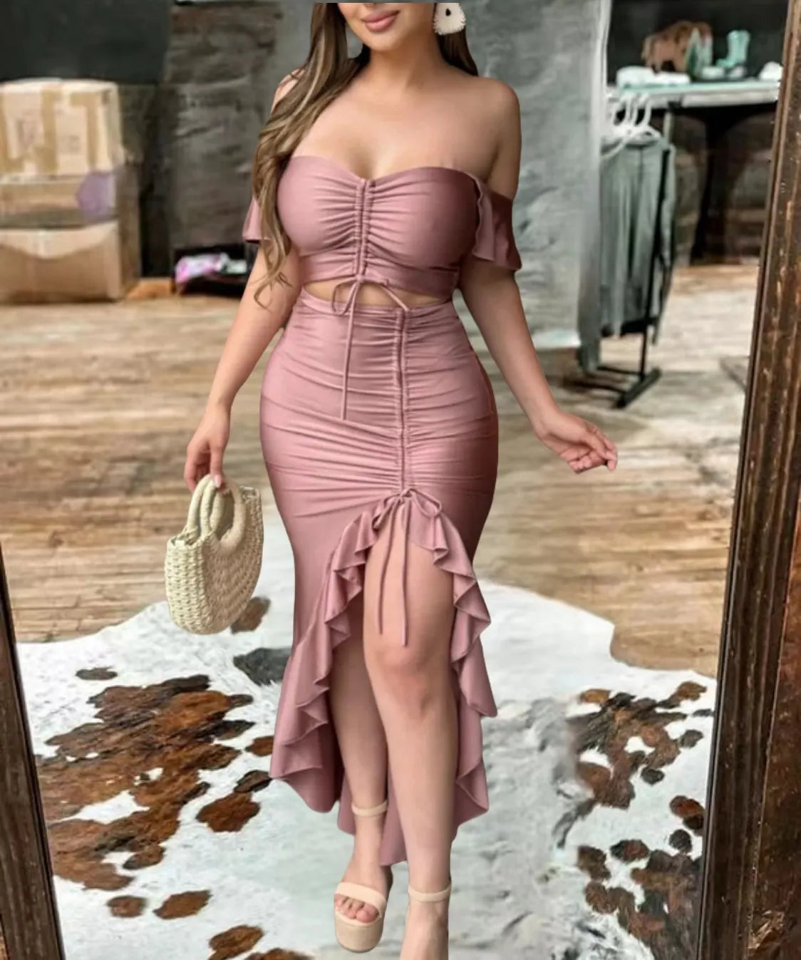 Western Charm Ruffle Cut-Out Dress