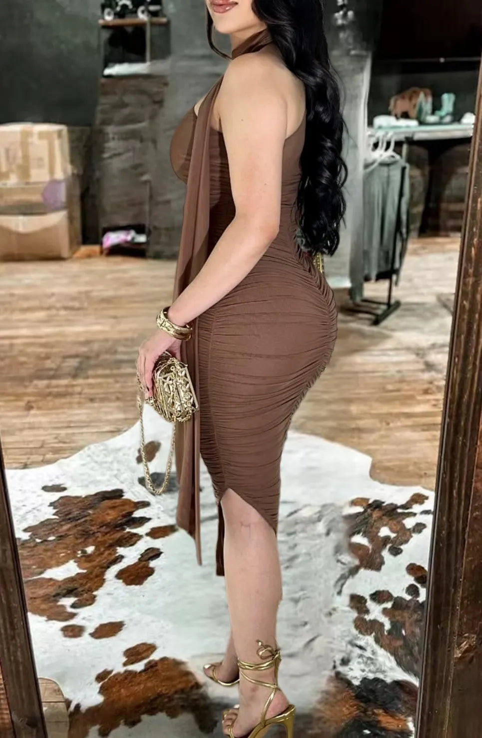 Sculpted Elegance Ruched Midi Dress