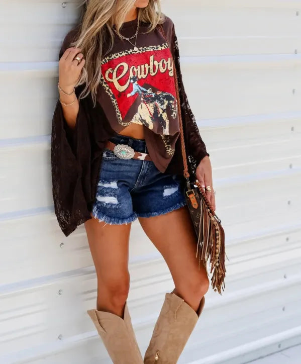 Vintage Cowboy Kaftan Lace Sleeve Kimono Top -3 COLORS