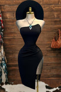 Strapless Asymmetric Mesh Panel Mini Dress